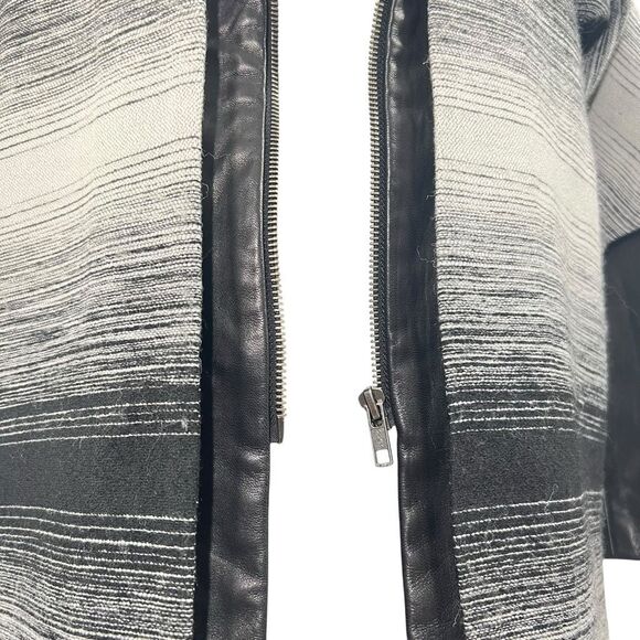 Parker  Coat w Lambs Leather Trim Black & White Stripes Size XSmall Oversized Wo - Picture 12 of 14